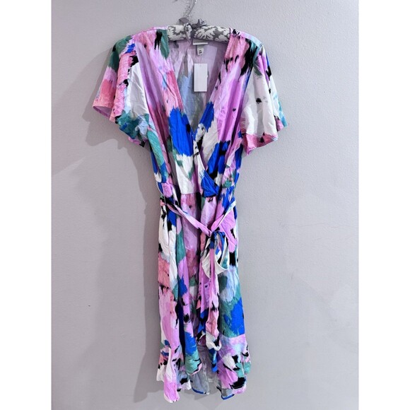 Ava & Viv Floral Flutter Short Sleeve Midi Wrap Dress XXL NEW Pockets - Picture 3 of 11